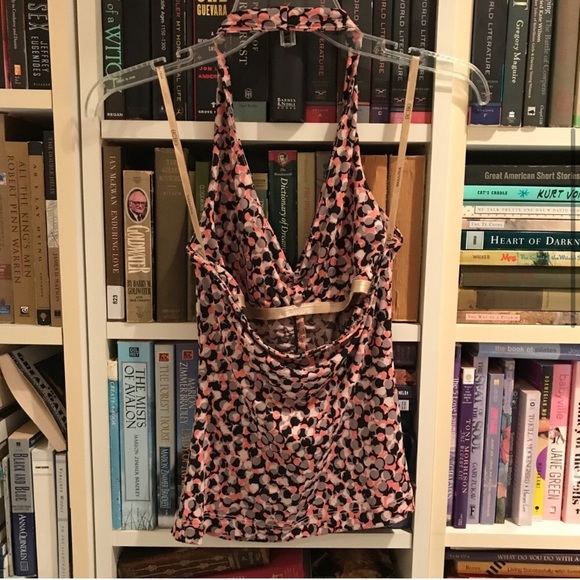 BCBG Pink Purple Black Polka Dot Halter Top - Picture 4 of 6